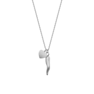 COLLANA DONNA IN ACCIAIO CON CUORE E CORNO