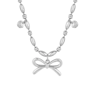 COLLANA DONNA IN ACCIAIO CON FIOCCO E ZIRCONI BIANCHI