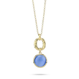 Collana placcata oro giallo con cristallo pendente di colore blu marino