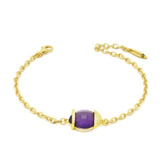 Bracciale in argento placcato oro giallo con cristallo ametista e zirconi