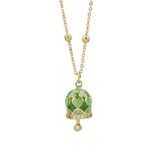 Collana placcata oro giallo con campanella portafortuna verde