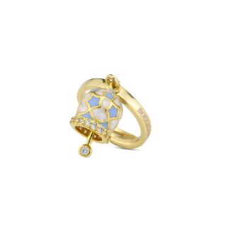 Anello placcato oro giallo con campanella portafortuna azzurra