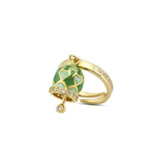 Anello placcato oro giallo con campanella portafortuna verde