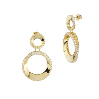 Orecchini placcati oro giallo pendenti con moduli circolari con pavè di zirconi
