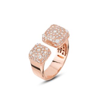 Anello placcato oro rosa con quadrati grandi in pavè di zirconi