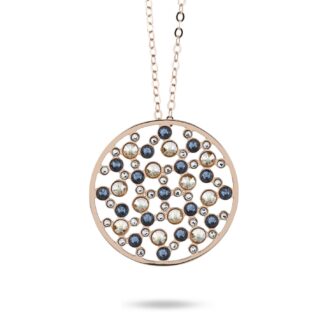 Collana cerchio placcata oro rosa con pendente grande di cristalli crystal, denim blue e golden shadow