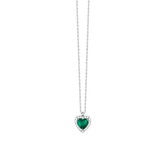 COLLANA DONNA IN ACCIAIO CON CUORE CON ZIRCONI VERDI E BIANCHI