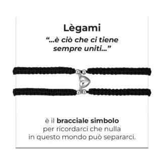 BRACCIALI DONNA E UOMO IN CORDA COREANA NERA CON CUORE CALAMITATO