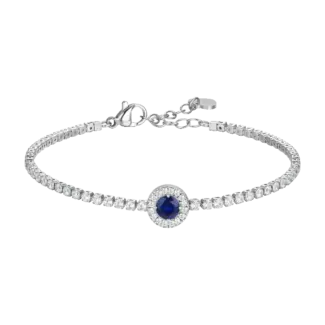 BRACCIALE TENNIS DONNA IN ACCIAIO CON ELEMENTO CON ZIRCONI BLU E BIANCHI