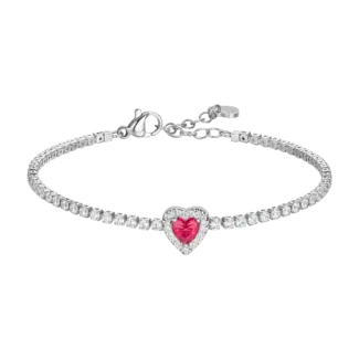 BRACCIALE TENNIS DONNA IN ACCIAIO CON CUORE CON ZIRCONI ROSSI E BIANCHI