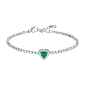 BRACCIALE TENNIS DONNA IN ACCIAIO CON CUORE CON ZIRCONI VERDI E BIANCHI