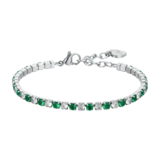 BRACCIALE TENNIS DONNA CRISTALLI VERDI E BIANCHI