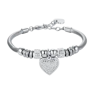 BRACCIALE DONNA IN ACCIAIO CON CUORE CON CRISTALLI BIANCHI