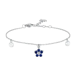 BRACCIALE DONNA IN ACCIAIO CON PENDENTE FIORE E PETALI ZIRCONE BLU