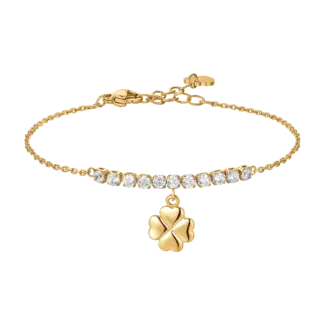 BRACCIALE DONNA IN ACCIAIO IP GOLD CON QUADRIFOGLIO E ZIRCONI BIANCHI
