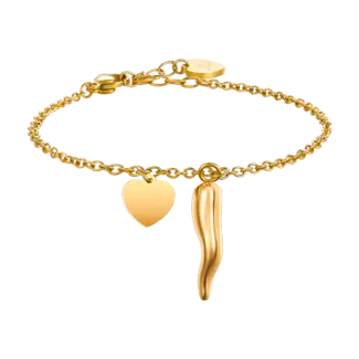 BRACCIALE DONNA IN ACCIAIO E IP GOLD CON CORNO E CUORE