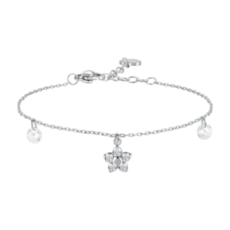 BRACCIALE DONNA IN ACCIAIO CON PENDENTE FIORE E PETALI ZIRCONE BIANCO