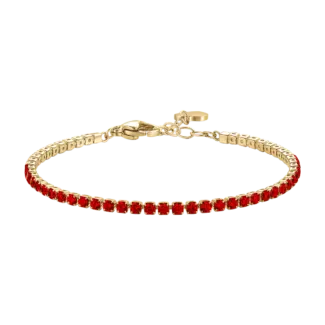 BRACCIALE TENNIS DONNA IN ACCIAIO COLORE ORO CON ZIRCONI ROSSI