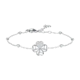 BRACCIALE DONNA IN ACCIAIO CON QUADRIFOGLIO E PUNTI LUCE DI ZIRCONE BIANCO