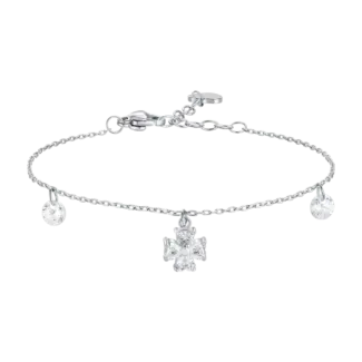 BRACCIALE DONNA CON PENDENTE QUADRIFOGLIO CON PETALI ZIRCONE BIANCO
