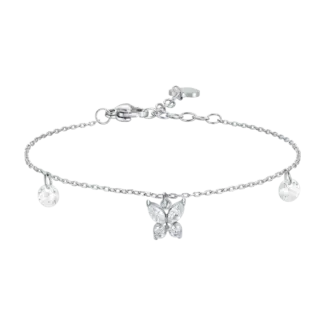 BRACCIALE DONNA IN ACCIAIO CON PENDENTE FARFALLA ED ALI ZIRCONE BIANCO