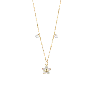 COLLANA DONNA IN ACCIAIO CON PENDENTE FIORE CON E PETALI ZIRCONE BIANCO COLORE ORO