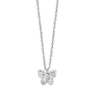 COLLANA DONNA IN ACCIAIO CON FARFALLA E CRISTALLI BIANCHI