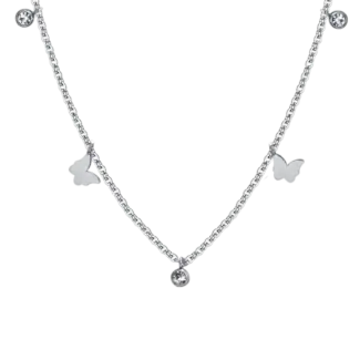 COLLANA DONNA IN ACCIAIO FARFALLE E CRISTALLI