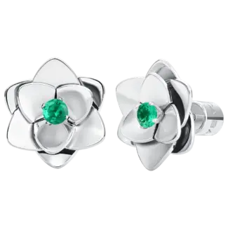 Orecchini Donna In Acciaio Fiori Con Zirconi Verdi