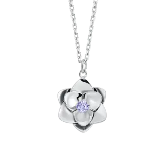 COLLANA DONNA IN ACCIAIO, FIORE ED ELEMENTI CON ZIRCONI VIOLA