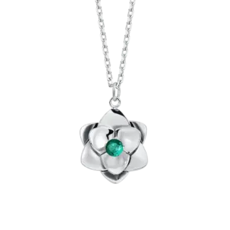 COLLANA DONNA IN ACCIAIO, FIORI ED ELEMENTI CON ZIRCONI VERDI