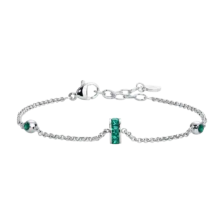 BRACCIALE DONNA IN ACCIAIO, BUSSOLOTTO ED ELEMENTI CON ZIRCONI VERDI