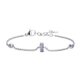 BRACCIALE DONNA IN ACCIAIO, BUSSOLOTTO ED ELEMENTI CON ZIRCONI VIOLA