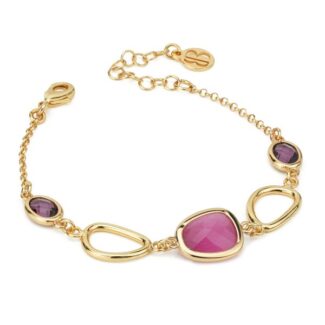 Bracciale placcato oro giallo con cristalli rosa e ametista
