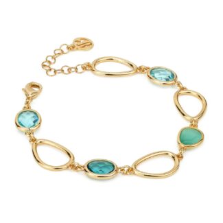 Bracciale placcato oro giallo con cristalli smeraldo, verde acqua e acquamarina