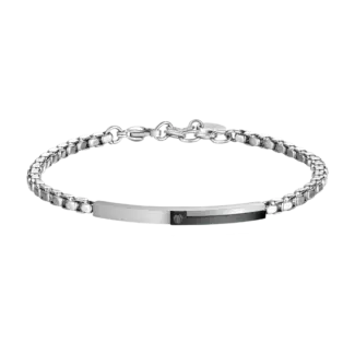 BRACCIALE UOMO IN ACCIAIO, PIASTRA CON ELEMENTO IP NERO