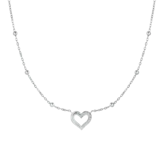 COLLANA DONNA IN ACCIAIO CON CUORE E PUNTI LUCE IN ZIRCONE BIANCO