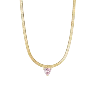 COLLANA DONNA IN ACCIAIO COLORE ORO CON ZIRCONE ROSA