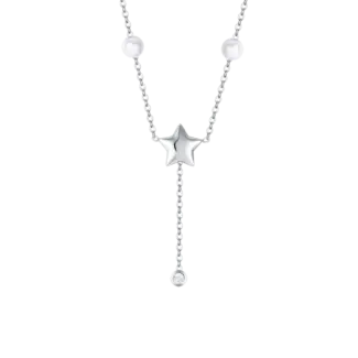 COLLANA DONNA IN ACCIAIO CON PERLE, STELLA E ZICONE BIANCO