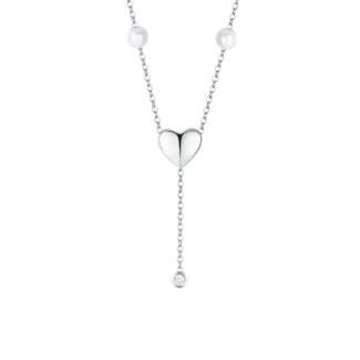 COLLANA DONNA IN ACCIAIO CON PERLE, CUORE E ZIRCONE BIANCO