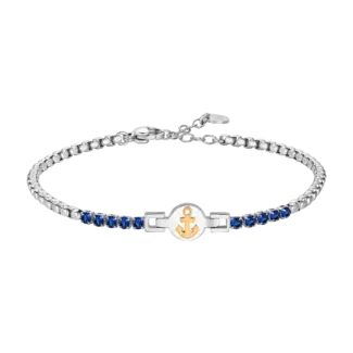 BRACCIALE TENNIS UOMO IN ACCIAIO CON ANCORA IP ROSE E ZIRCONI BLU