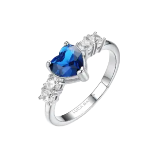 ANELLO DONNA IN ACCIAIO CON CRISTALLO CUORE BLU E CRISTALLI BIANCHI MISURA S