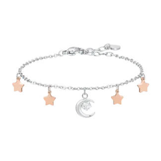 BRACCIALE DONNA IN ACCIAIO, LUNA CON ZIRCONE BIANCO E STELLE IP ROSE