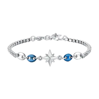 BRACCIALE UOMO IN ACCIAIO CON ROSA DEI VENTI ED ELEMENTI IN ACCIAIO IP BLU