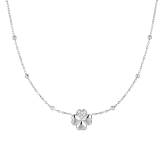 COLLANA DONNA IN ACCIAIO CON QUADRIFOGLIO E PUNTI LUCE IN ZIRCONE BIANCO