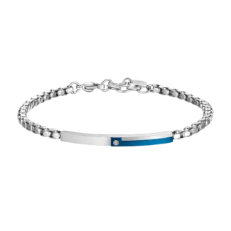BRACCIALE UOMO IN ACCIAIO, PIASTRA CON ELEMENTO IP BLU