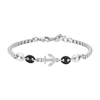 BRACCIALE UOMO IN ACCIAIO CON ANCORA ED ELEMENTI IN ACCIAIO IP NERO