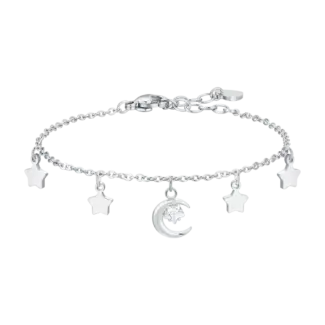BRACCIALE DONNA IN ACCIAIO, LUNA CON ZIRCONE BIANCO E STELLE