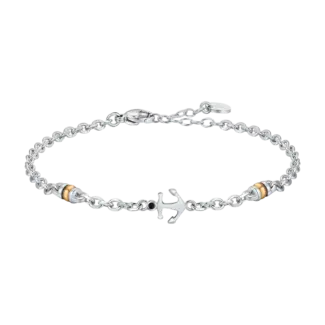 BRACCIALE UOMO IN ACCIAIO CON ANCORA, ZIRCONE NERO ED ELEMENTO IN IP GOLD