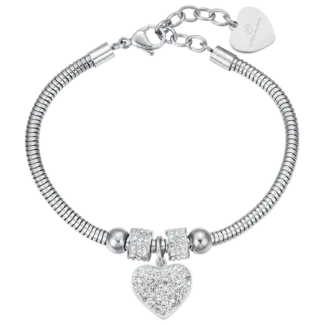 BRACCIALE DONNA IN ACCIAIO CON CUORE E CRISTALLI BIANCHI